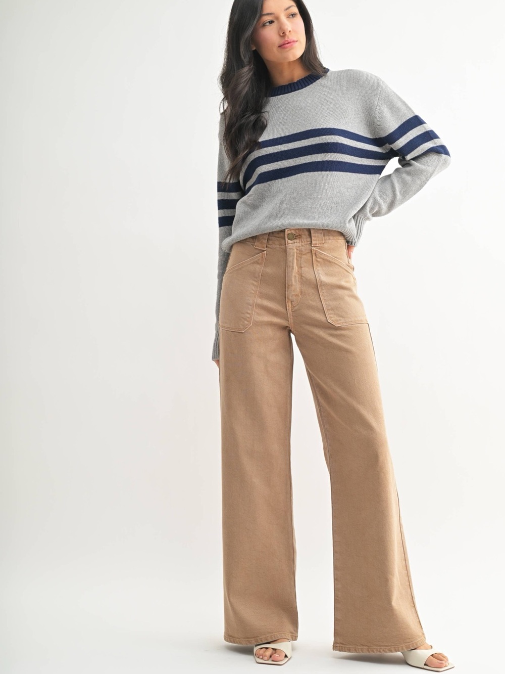 JBD High Waist Sienna Patch Pocket Wide Leg Jean in Vintage Khaki 25